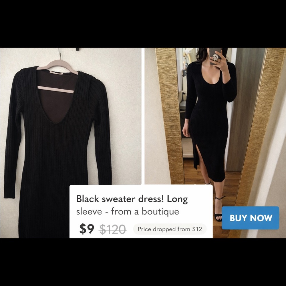 Black long sleeve sweater dress! - Picture 2 of 4